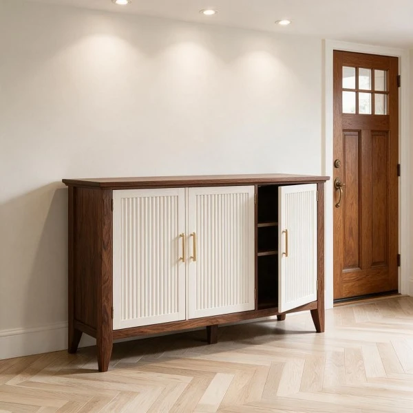 Fluted Walnut Entry Storage Bench high quality