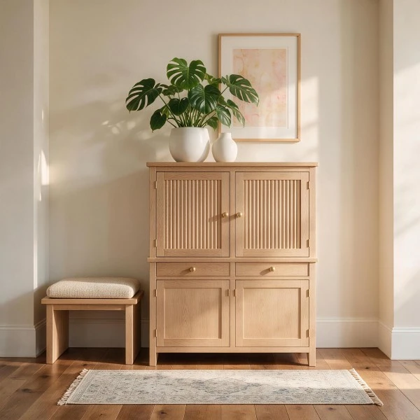 Fluted Walnut Entry Storage Bench suppliers