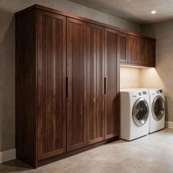 Fluted Walnut Laundry Storage Unit factory