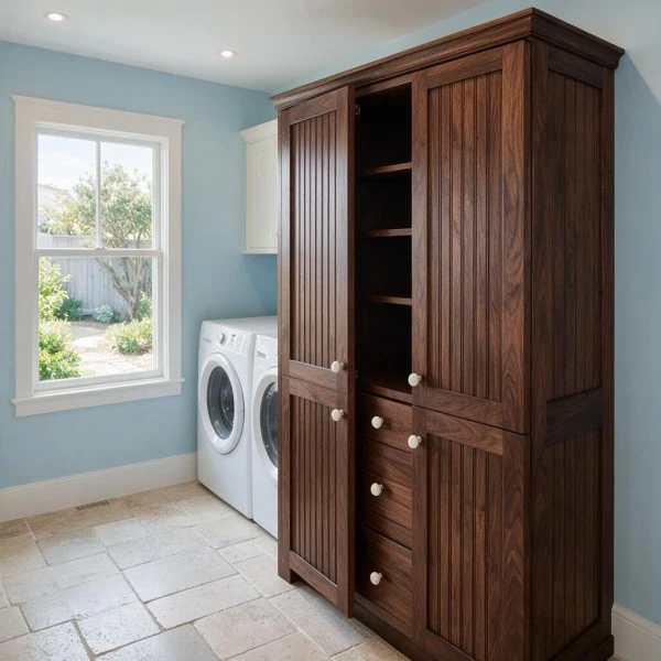 Fluted Walnut Laundry Storage Unit best