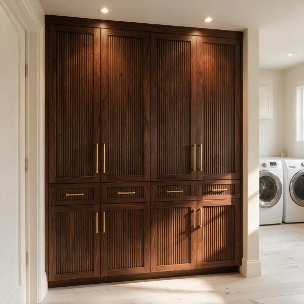 Fluted Walnut Laundry Storage Unit high quality