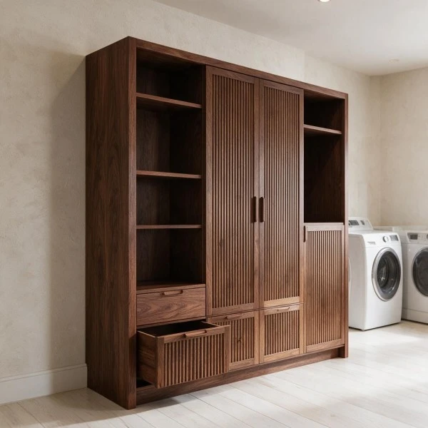 Fluted Walnut Laundry Storage Unit