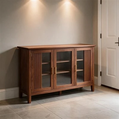 Fluted Walnut Entry Storage Bench