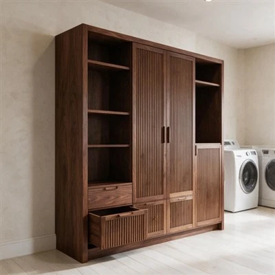 Fluted Walnut Laundry Storage Unit